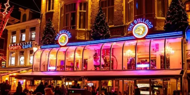 Entrance of The Bulldog Coffeeshop in Amsterdam’s Red Light District
