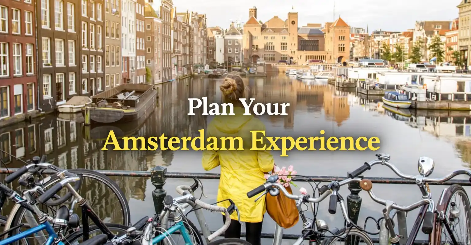 Amsterdam canals during spring with flowers and sunny weather