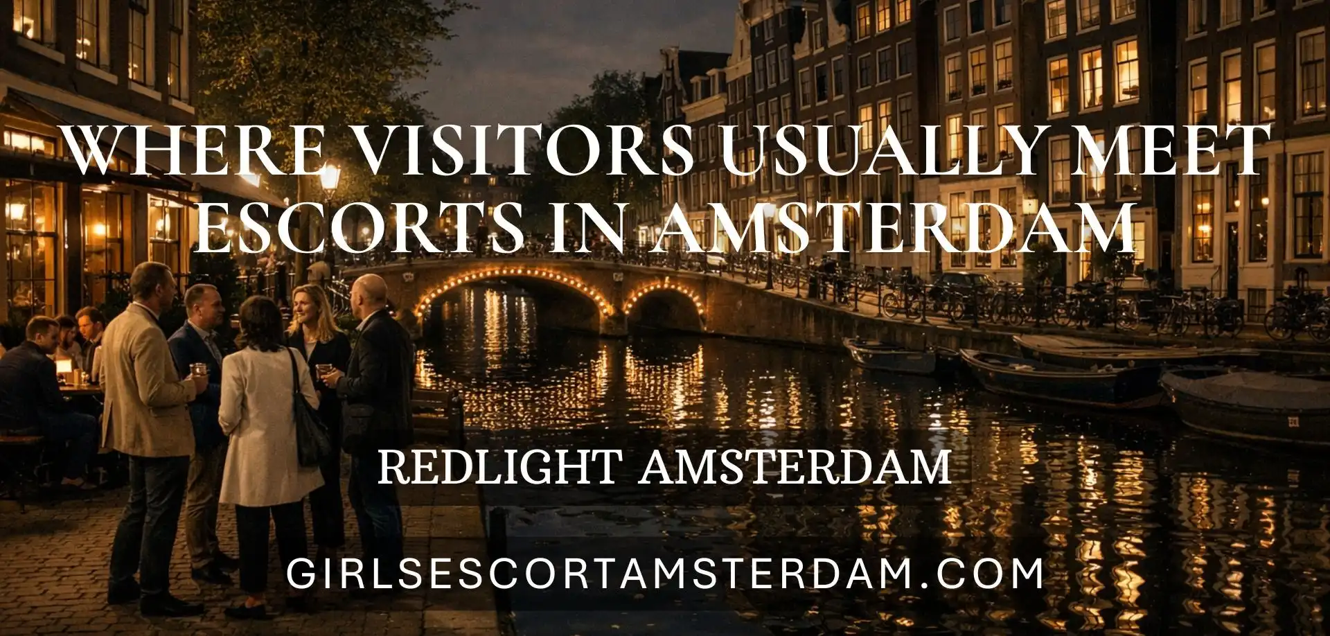 Amsterdam Red Light District street at night with illuminated windows and canals